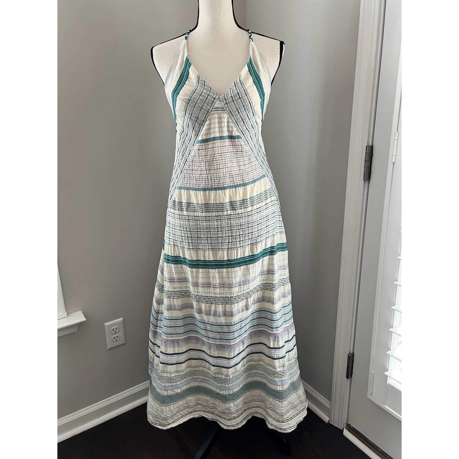 Odile Josefin Halter Maxi Dress Size 1 (Xs/S) Green & Blue Excellent Condition! — image 5 of 8